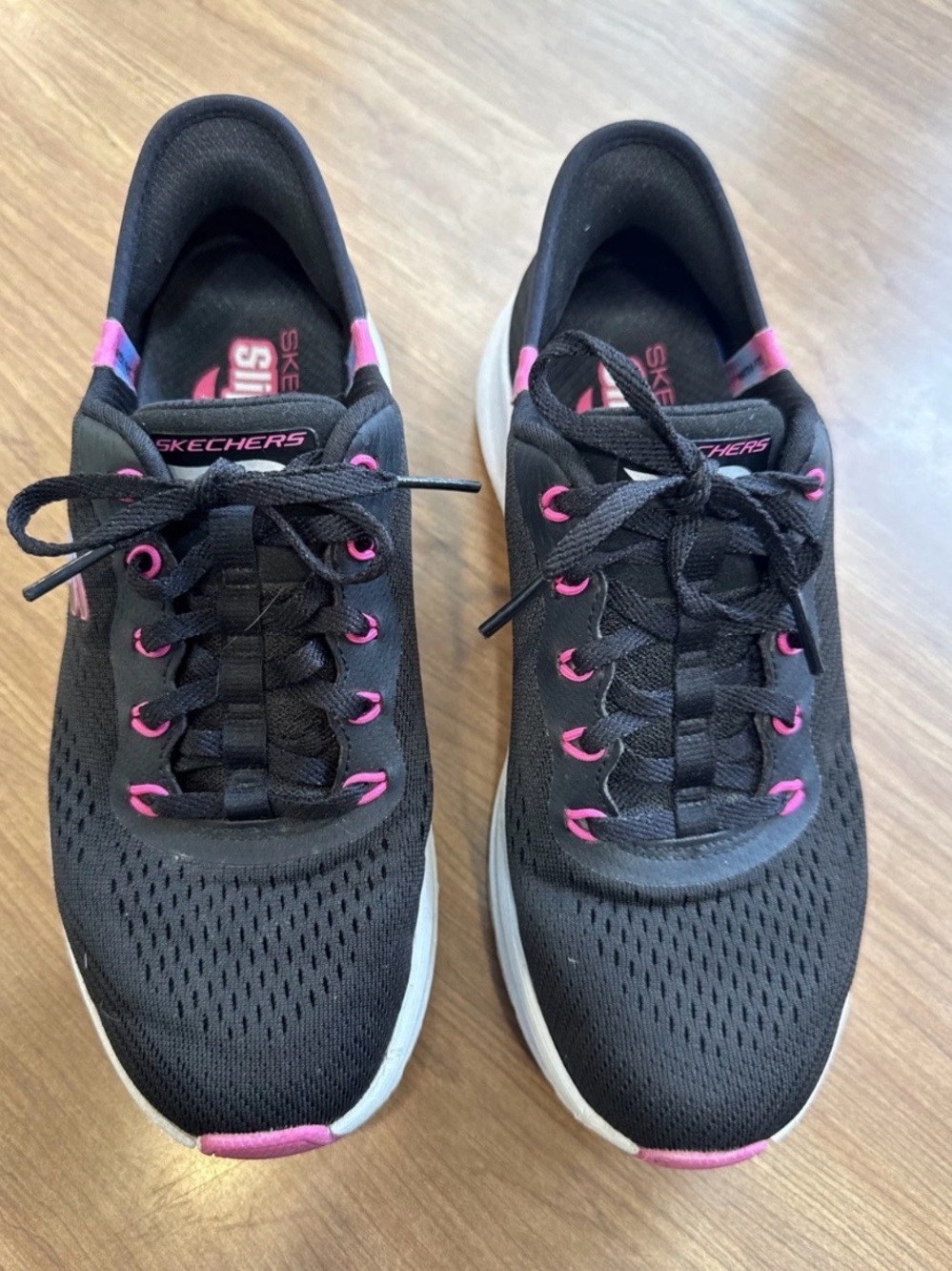 Skechers Slip Ins Women's Black Athletic Sneakers with Pink Accents